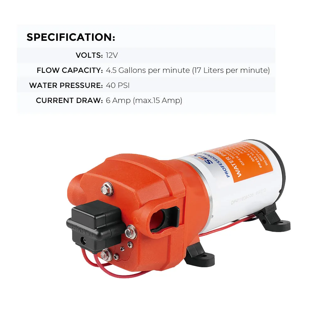 12V Marine Grade RV Water High Pressure Pump | Caravan Boat w/ Flow Filter (SEAFLO)
