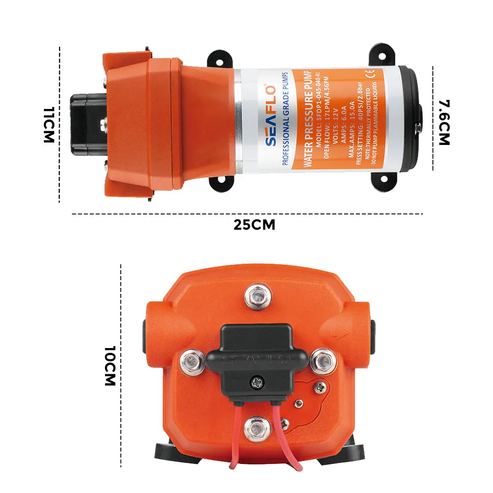 12V Marine Grade RV Water High Pressure Pump | Caravan Boat w/ Flow Filter (SEAFLO)
