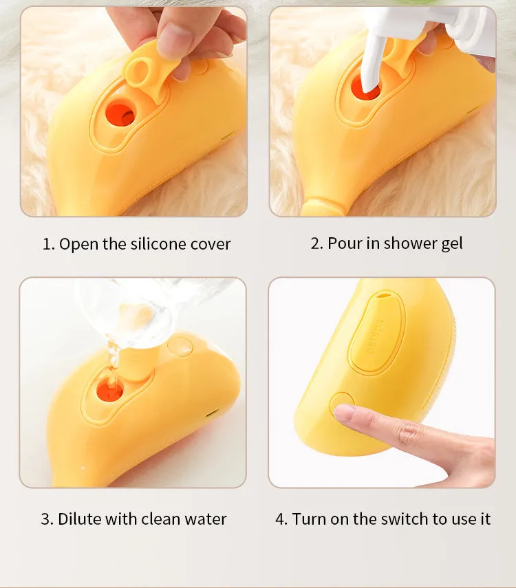 2 PCS Yellow Banana Electric Pet Brush | One-Click Spray, Massage & Hair Removal