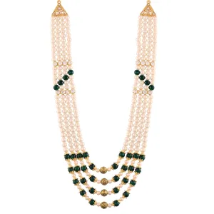3 Layered Traditional Gold Plated Dulha Moti Mala with Stone Maharaja Haar/Groom Necklace For Men