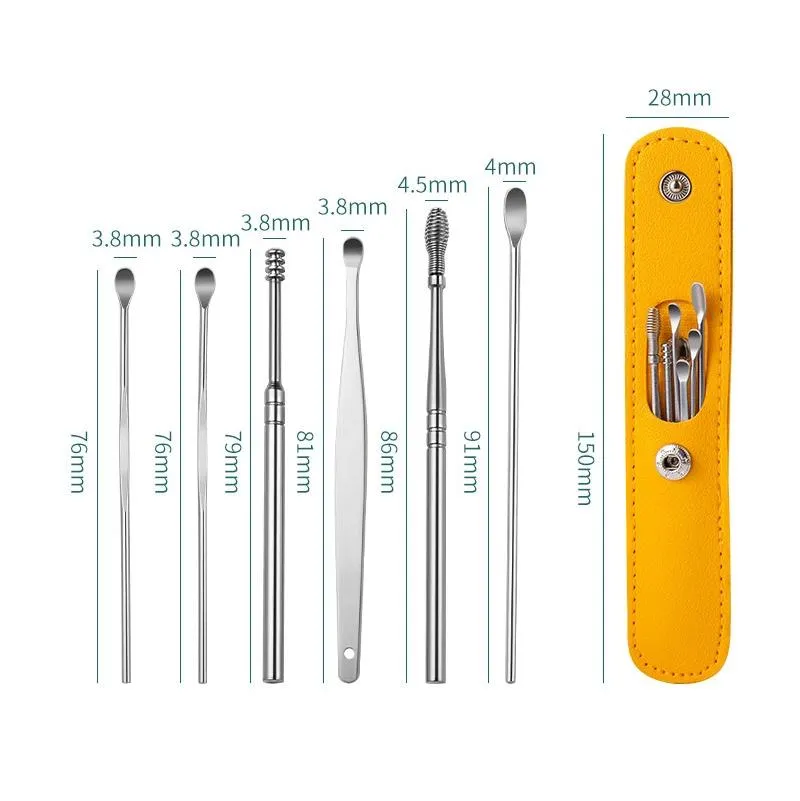 6 In 1 Portable Stainless Steel Ear Pick Green