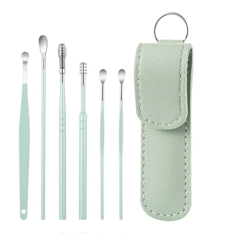 6 In 1 Portable Stainless Steel Ear Pick Green