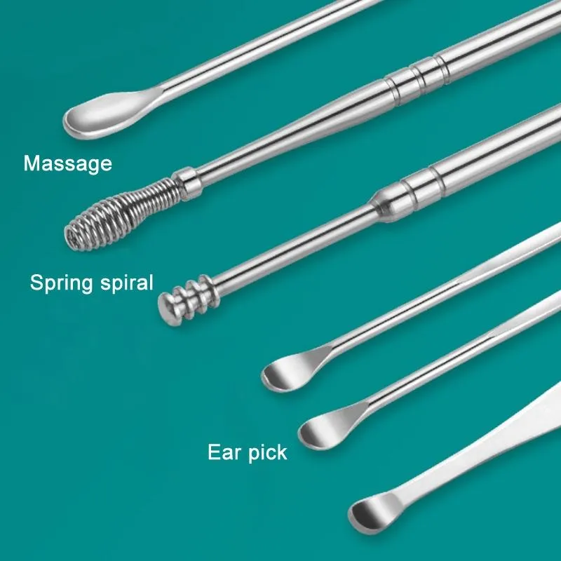 6 In 1 Portable Stainless Steel Ear Pick Green