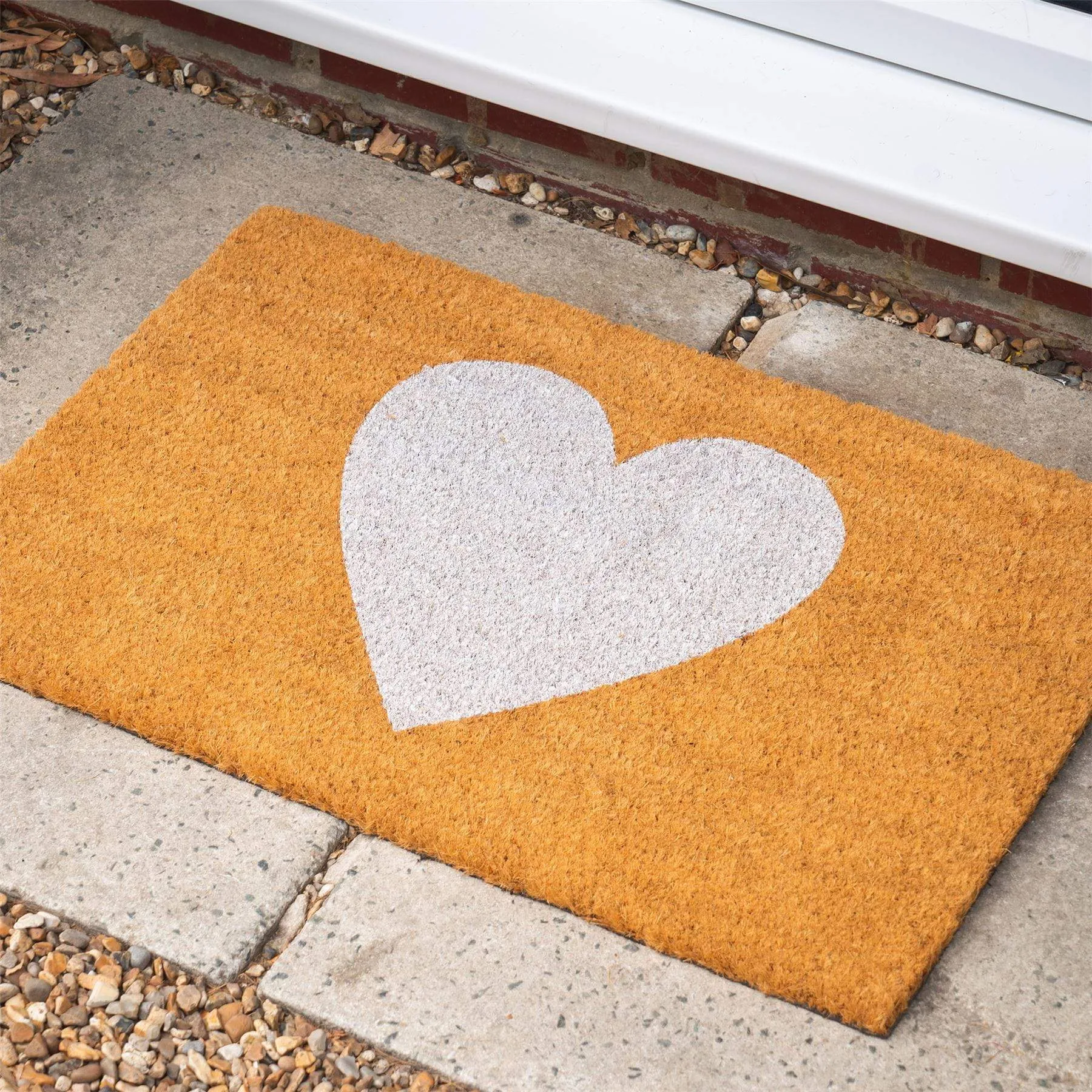 60cm x 40cm White Heart Coir Door Mat - By Nicola Spring