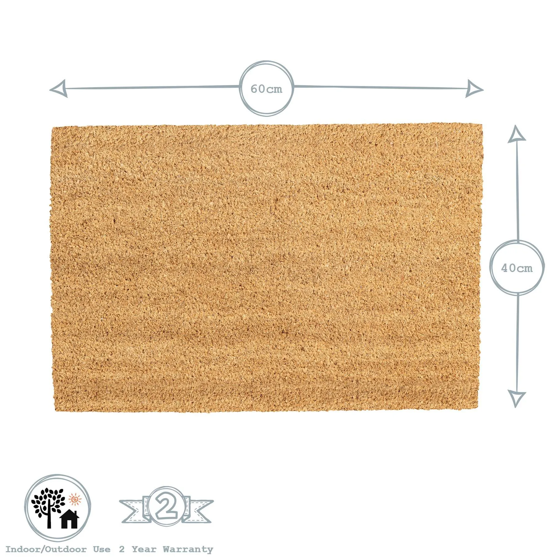 60cm x 40cm White Heart Coir Door Mat - By Nicola Spring