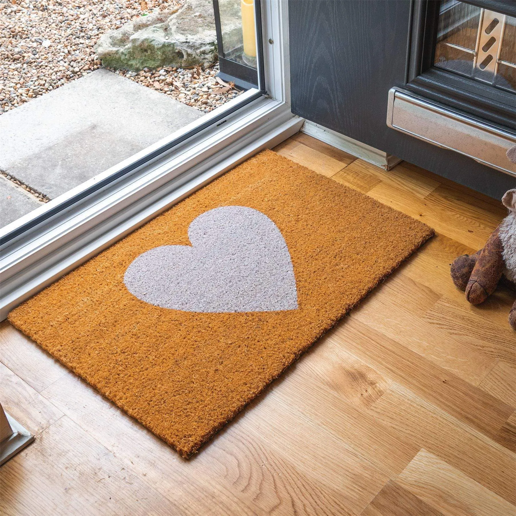 60cm x 40cm White Heart Coir Door Mat - By Nicola Spring