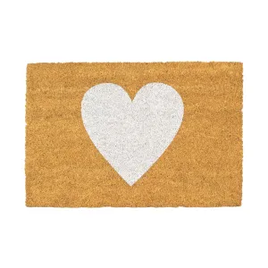 60cm x 40cm White Heart Coir Door Mat - By Nicola Spring