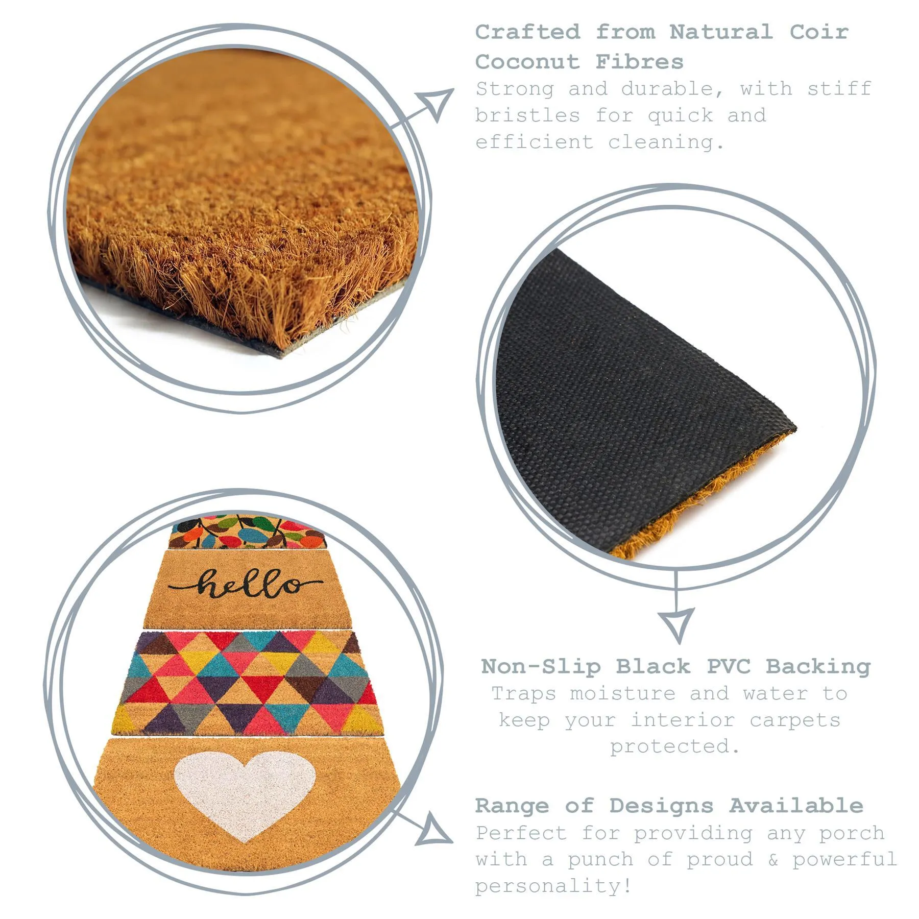 60cm x 40cm White Heart Coir Door Mat - By Nicola Spring