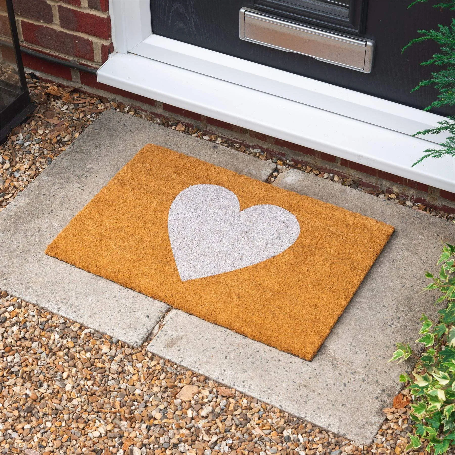 60cm x 40cm White Heart Coir Door Mat - By Nicola Spring