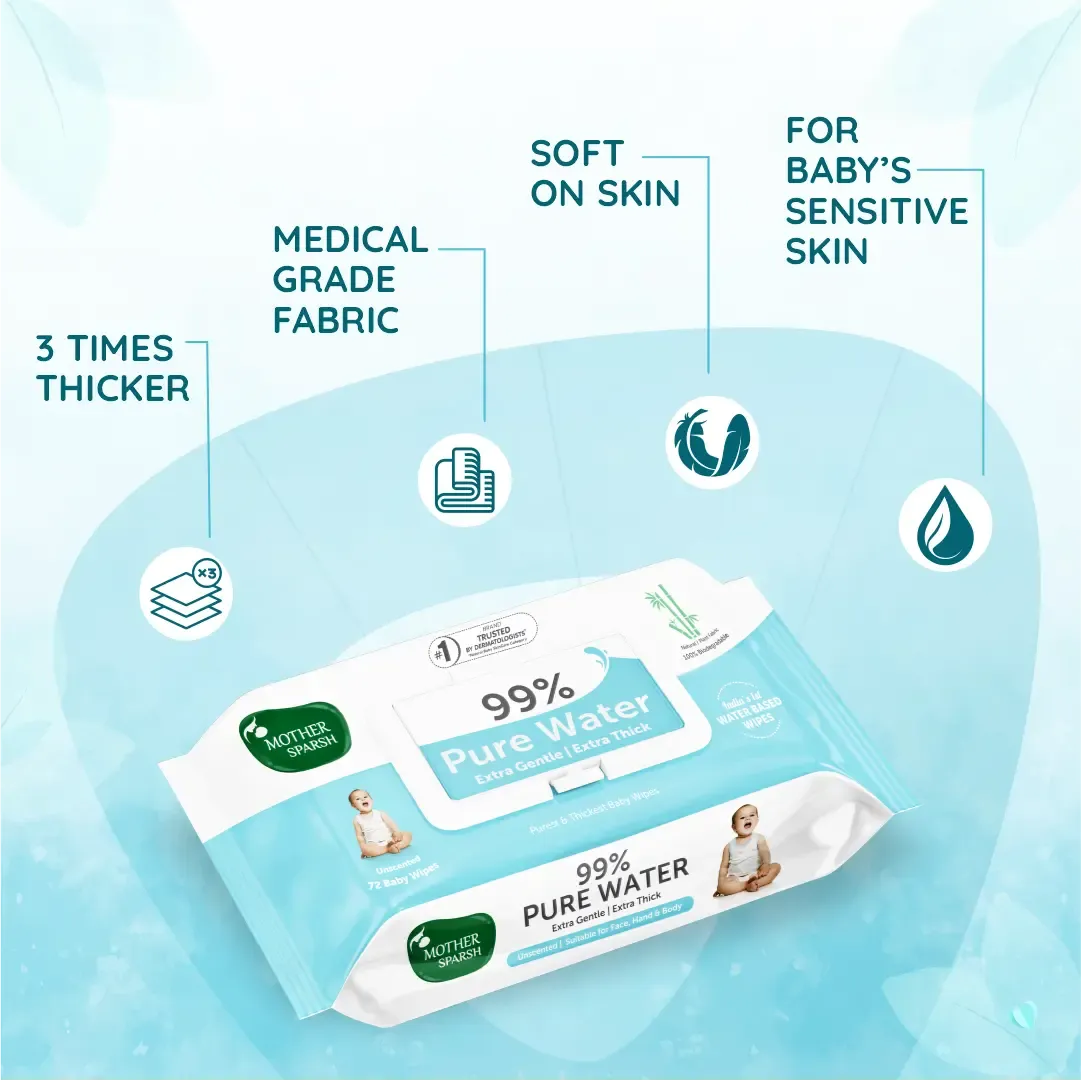 99% Pure Water Unscented Baby Wipes - Medical Grade Fabric (72 pcs)