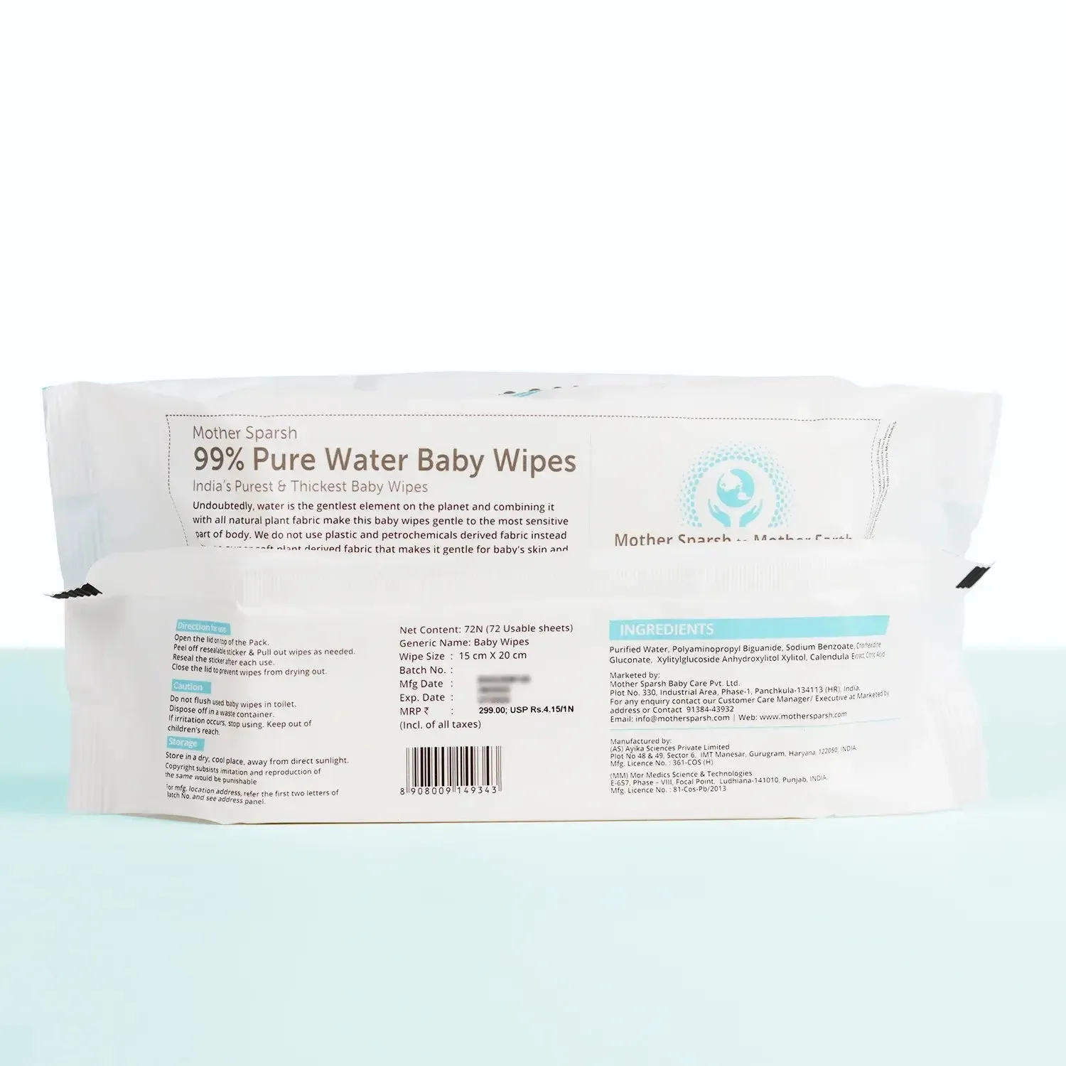 99% Pure Water Unscented Baby Wipes - Medical Grade Fabric (72 pcs)