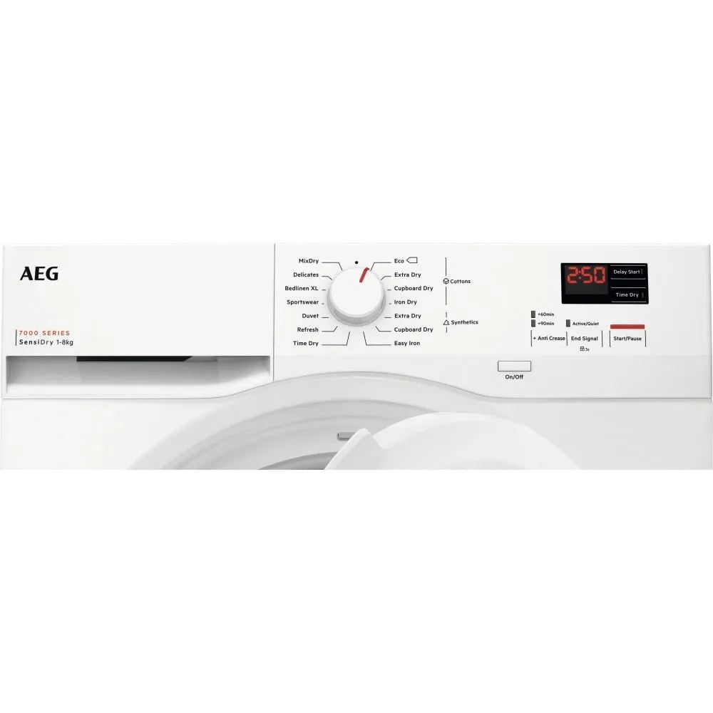 AEG TR708L0B Heat Pump Tumble Dryer, 8kg, White, A   Rated