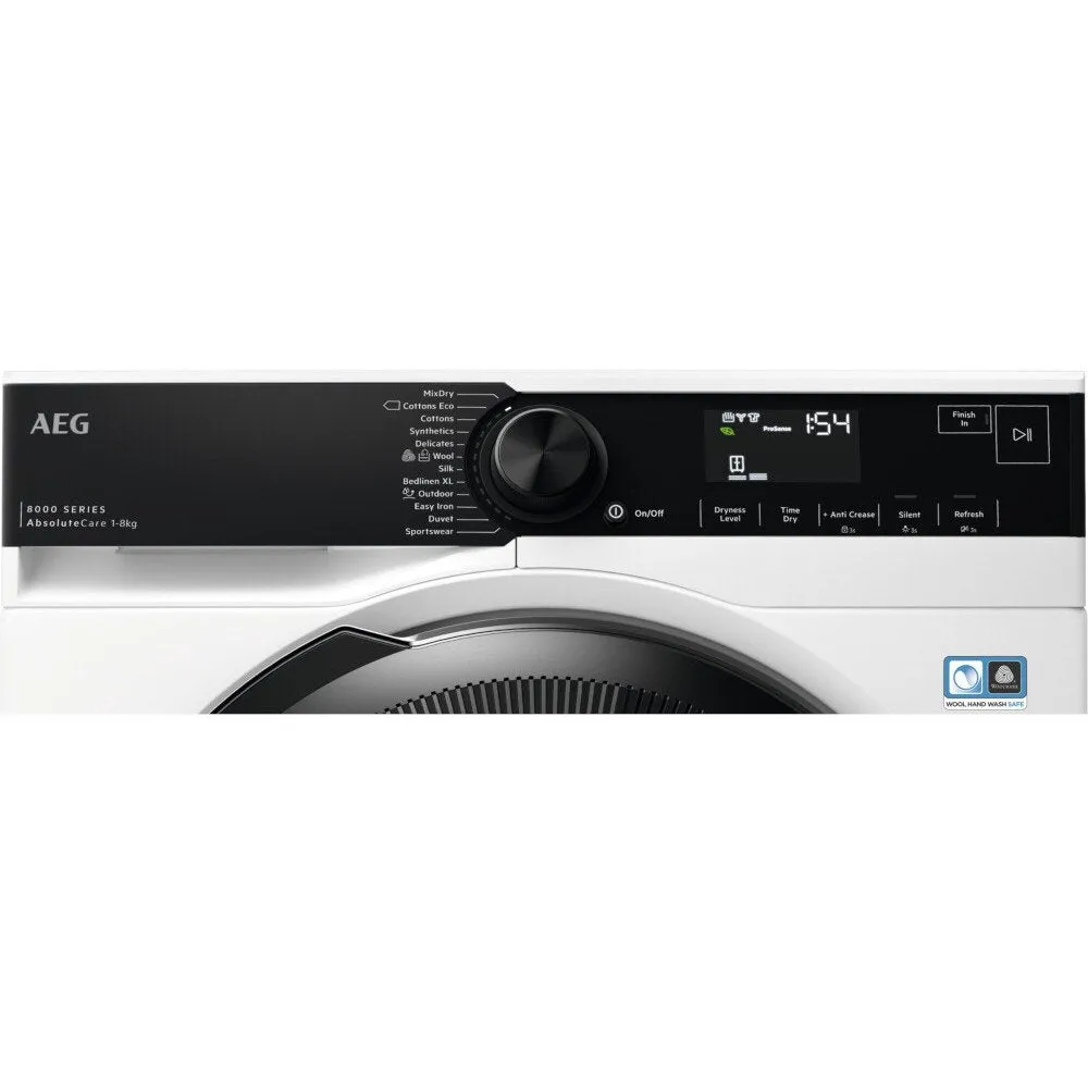 AEG TR848P4B Heat Pump Tumble Dryer, 8kg, White, A   Rated