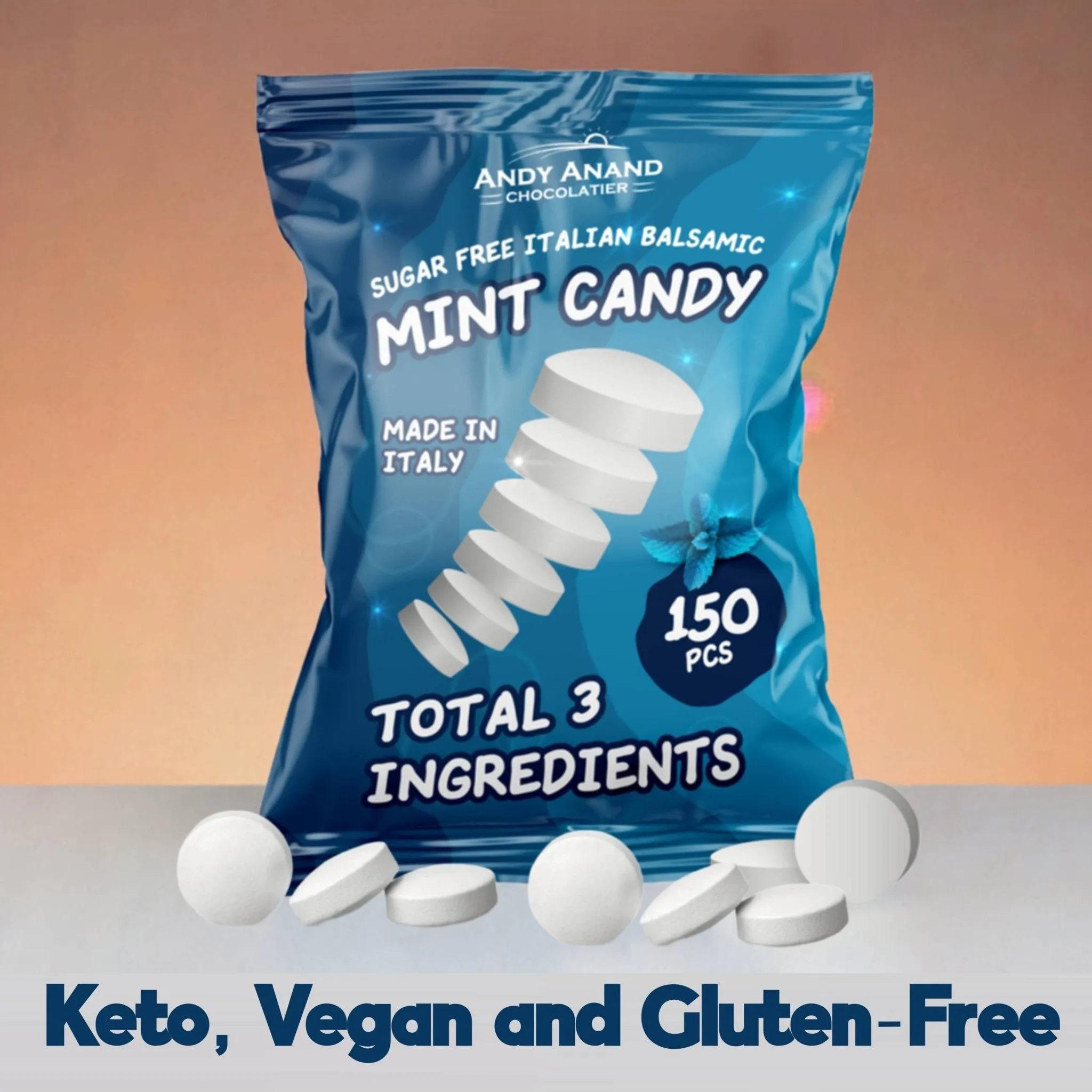 Andy Anand Sugar Free Italian Balsamic Mint Candy: 300 Pcs, Delicious & Refreshing, Ideal for Keto, Vegan, Gluten-Free Lifestyles, Imported Candy 7 Oz - 2 Pack