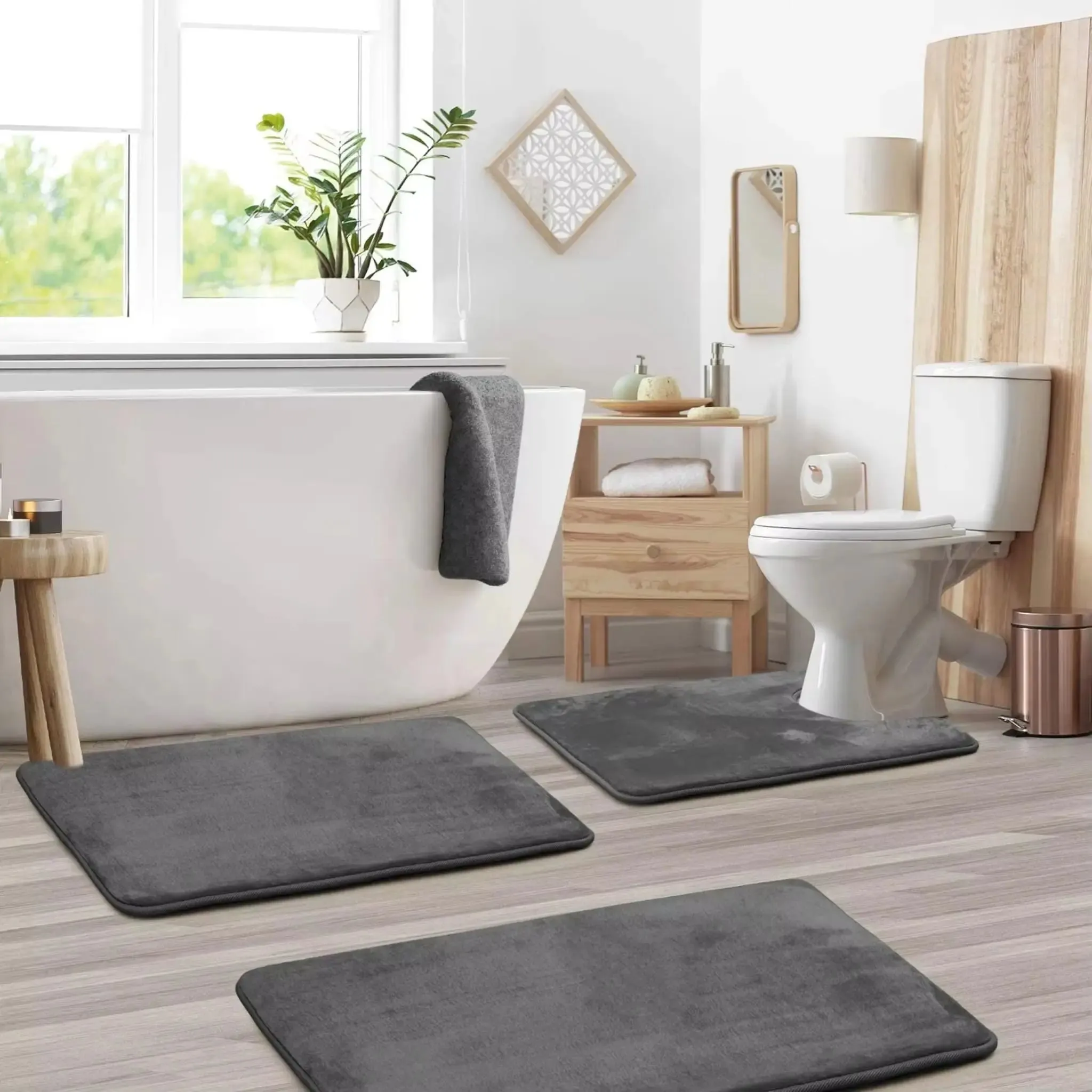 Bathroom Rugs Set – 3PC Memory Foam Bath Mats, Non-Slip & Quick-Dry