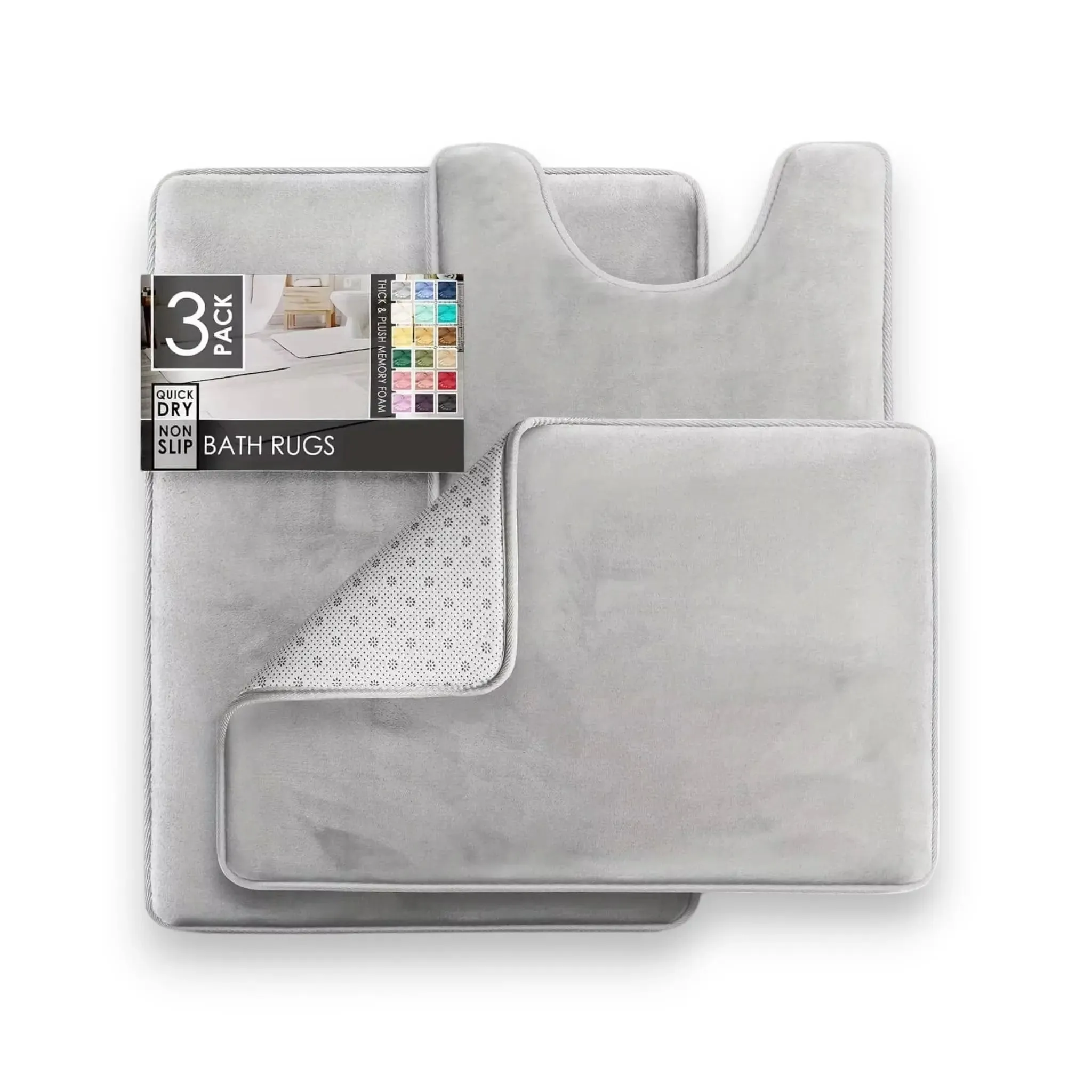 Bathroom Rugs Set – 3PC Memory Foam Bath Mats, Non-Slip & Quick-Dry