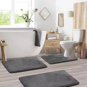 Bathroom Rugs Set – 3PC Memory Foam Bath Mats, Non-Slip & Quick-Dry