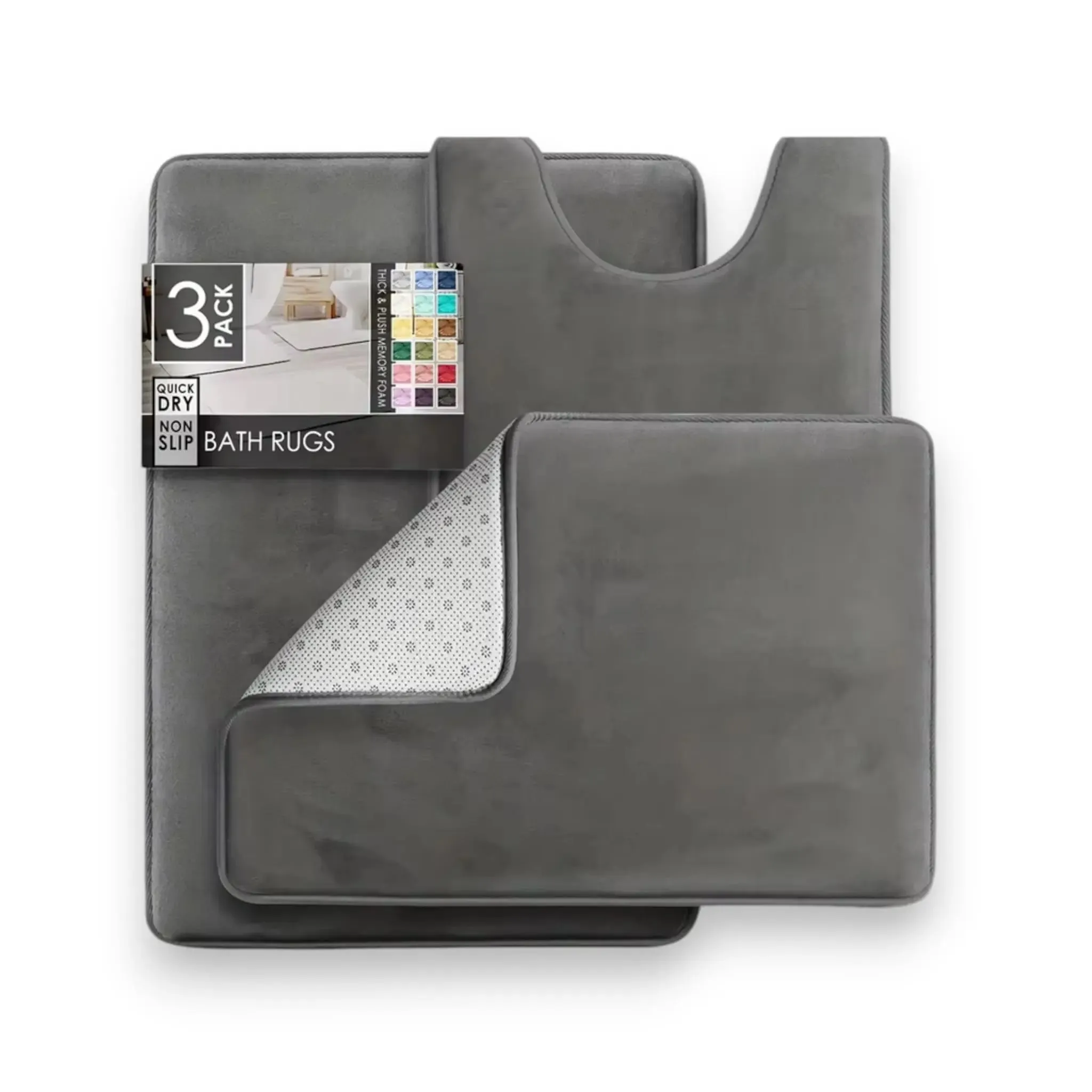 Bathroom Rugs Set – 3PC Memory Foam Bath Mats, Non-Slip & Quick-Dry