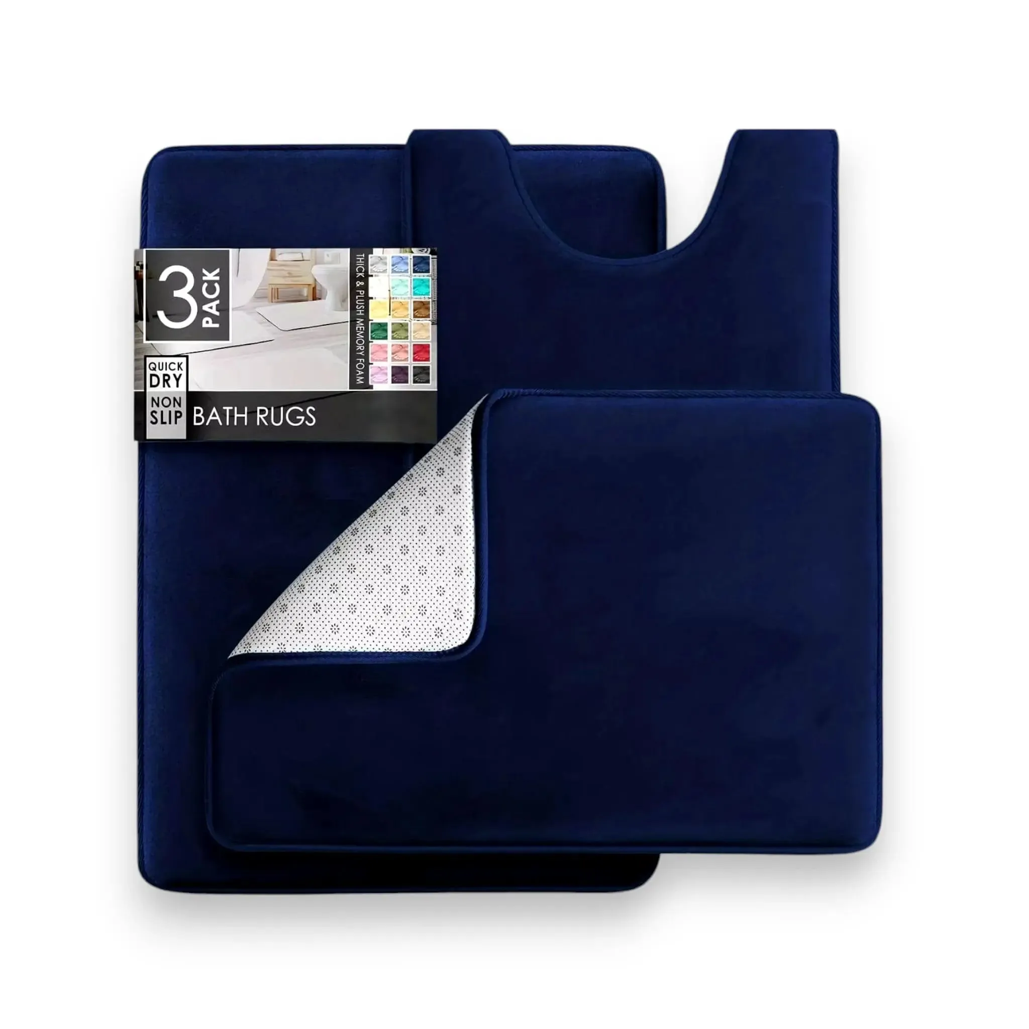 Bathroom Rugs Set – 3PC Memory Foam Bath Mats, Non-Slip & Quick-Dry