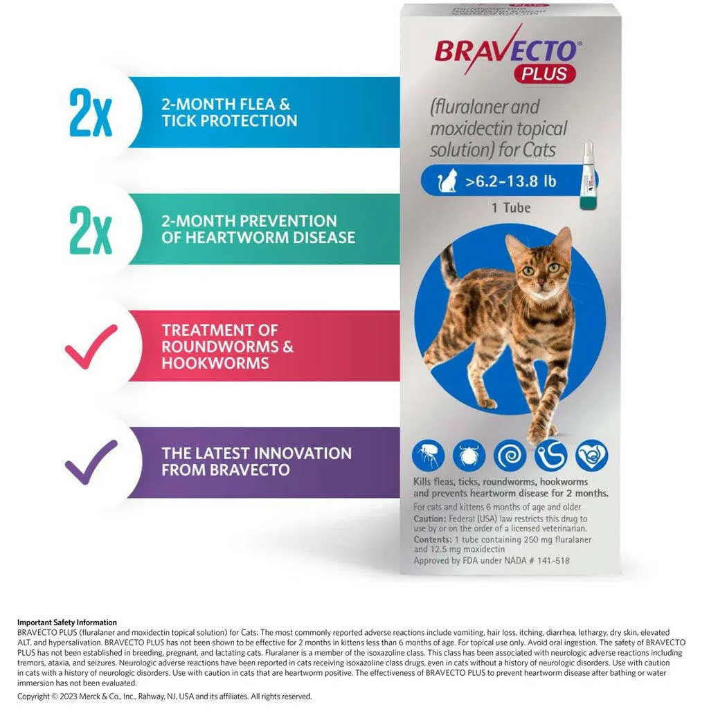 Bravecto Plus Topical Solution for Cats 2.6-6.2 lbs