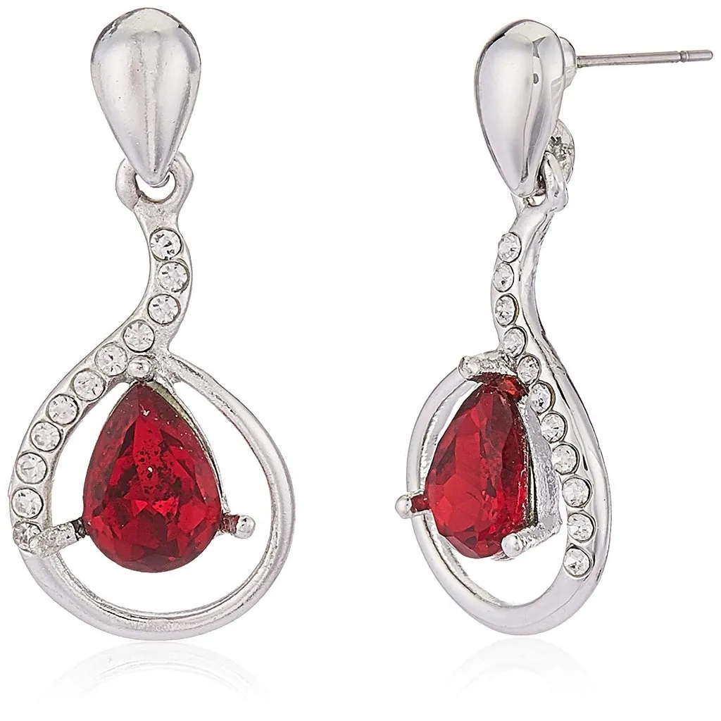 Estele - 24 KT Rhodium plated Pendant Set with Austrian Crystals Aand red stones for Women