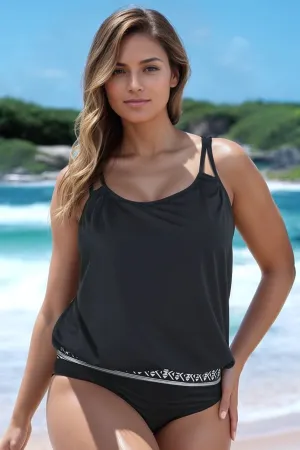 FULLFITALL - Black Loop Strap Blouson Tankini Top