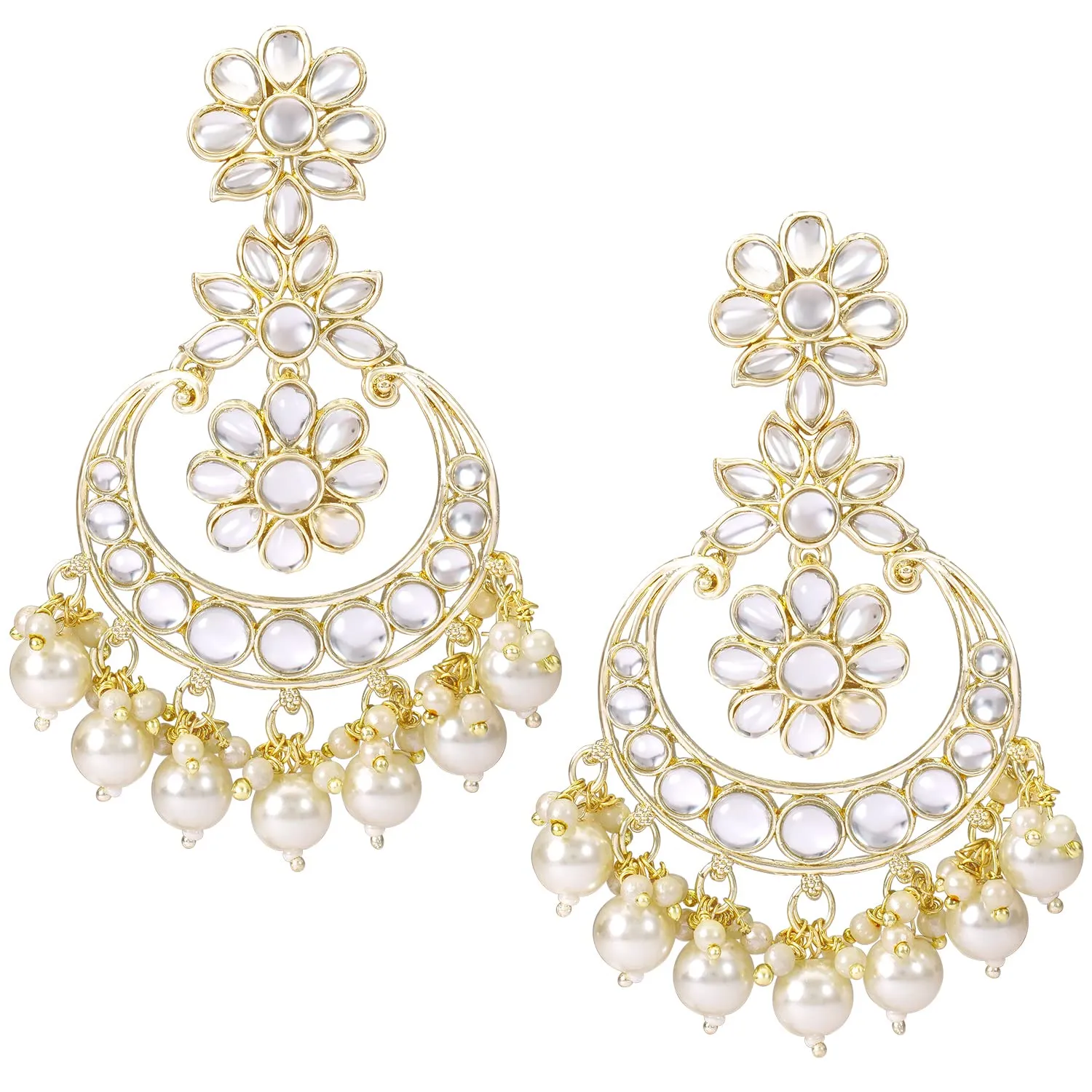 Gold Plated Traditional Handcrafted Kundan Adorned With Pearls Earrings With Maang Tikka Set For Women