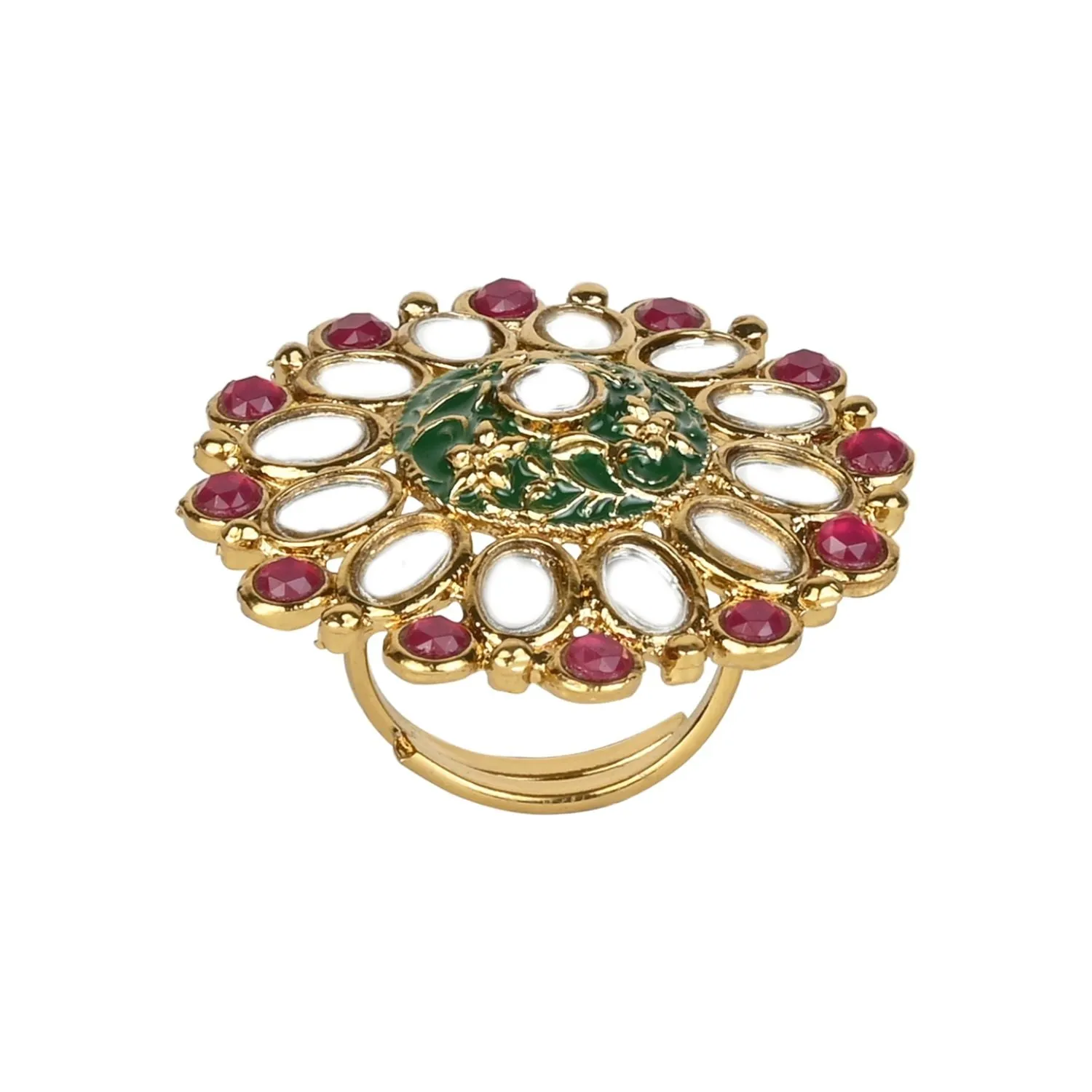 Gold Plated Traditional Kundan Studded Designer Adjustable Finger Ring for Women