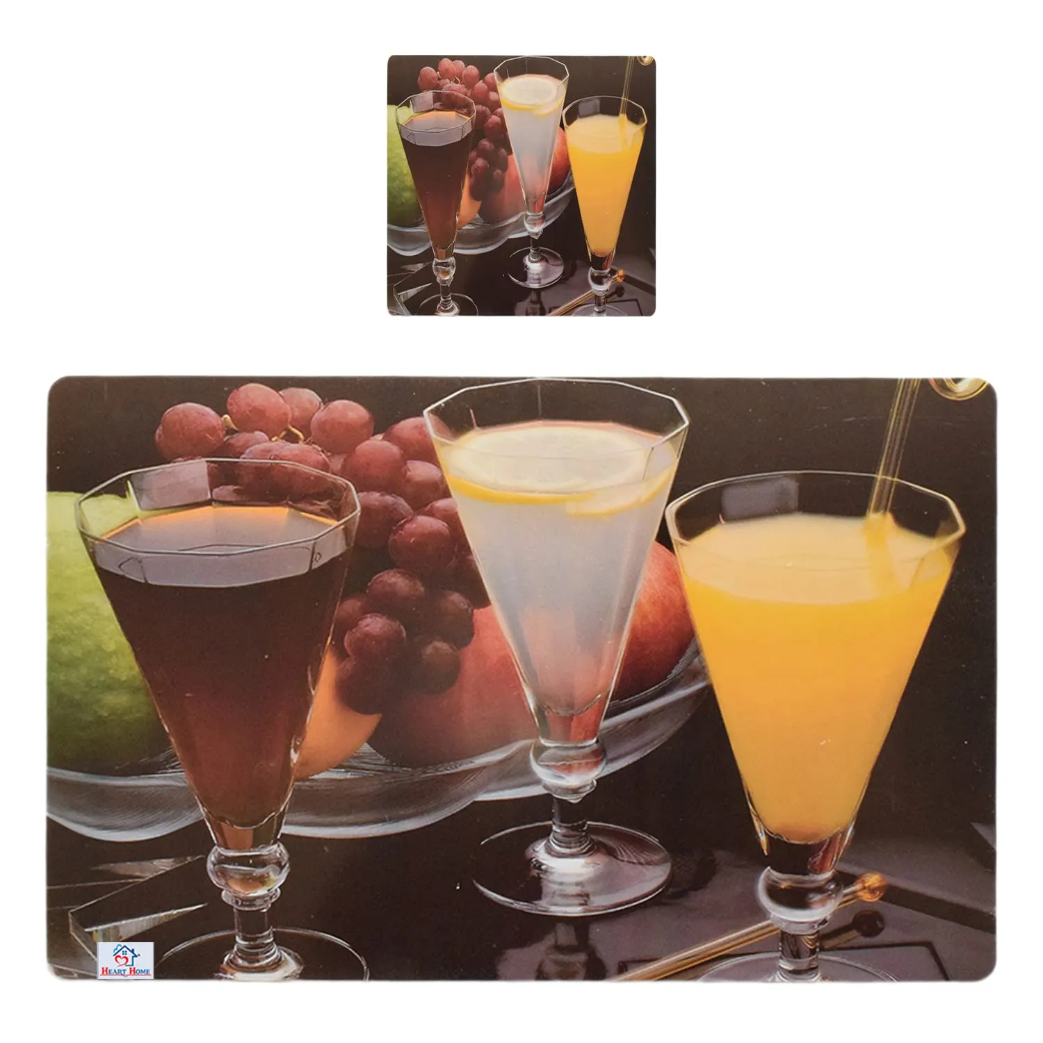 Heart Home Plates Print PVC Table Mats/Placemat with 6 Coasters for Kitchen, Dining Table Set of 6 (Peach) 54HH4381.