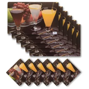 Heart Home Plates Print PVC Table Mats/Placemat with 6 Coasters for Kitchen, Dining Table Set of 6 (Peach) 54HH4381.