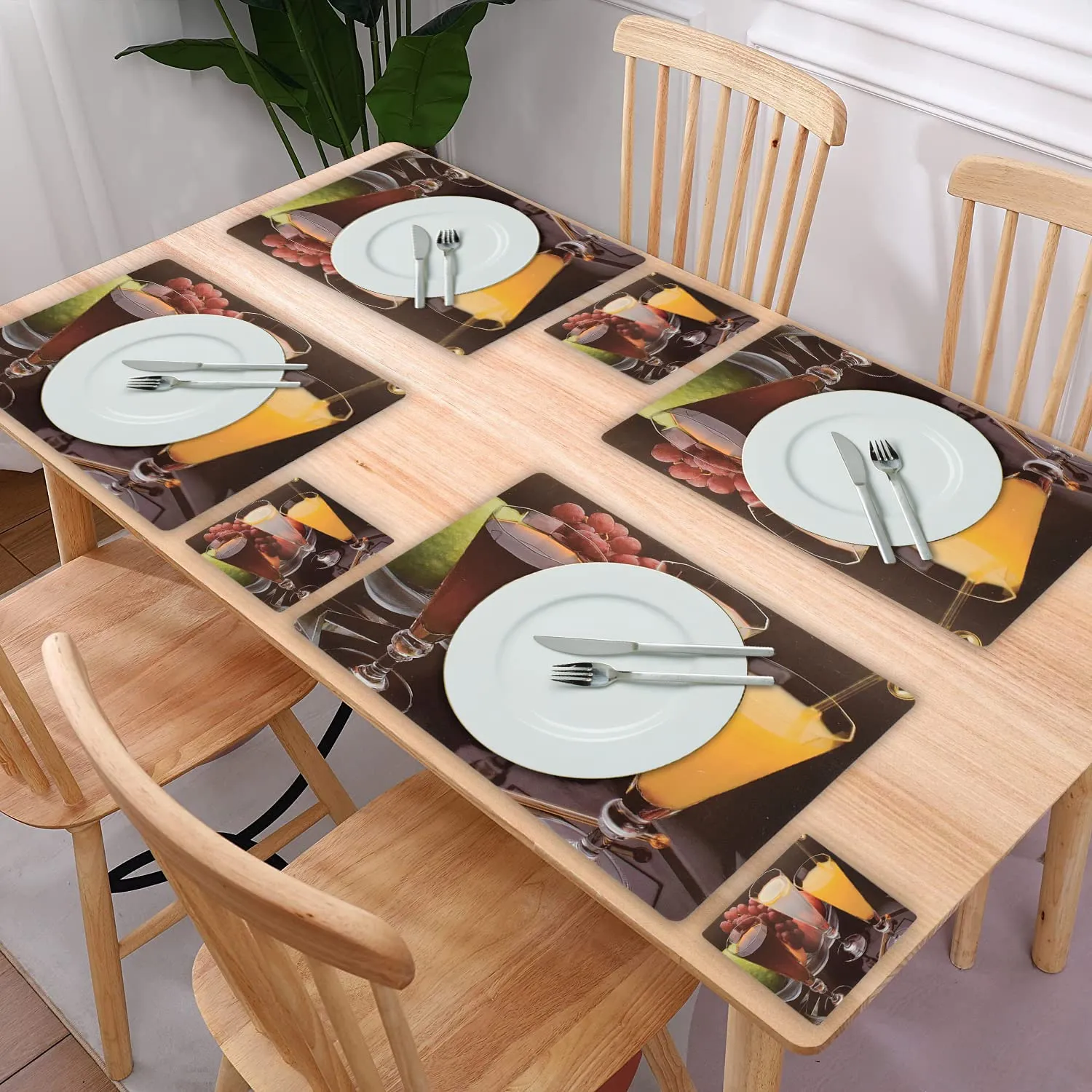 Heart Home Plates Print PVC Table Mats/Placemat with 6 Coasters for Kitchen, Dining Table Set of 6 (Peach) 54HH4381.