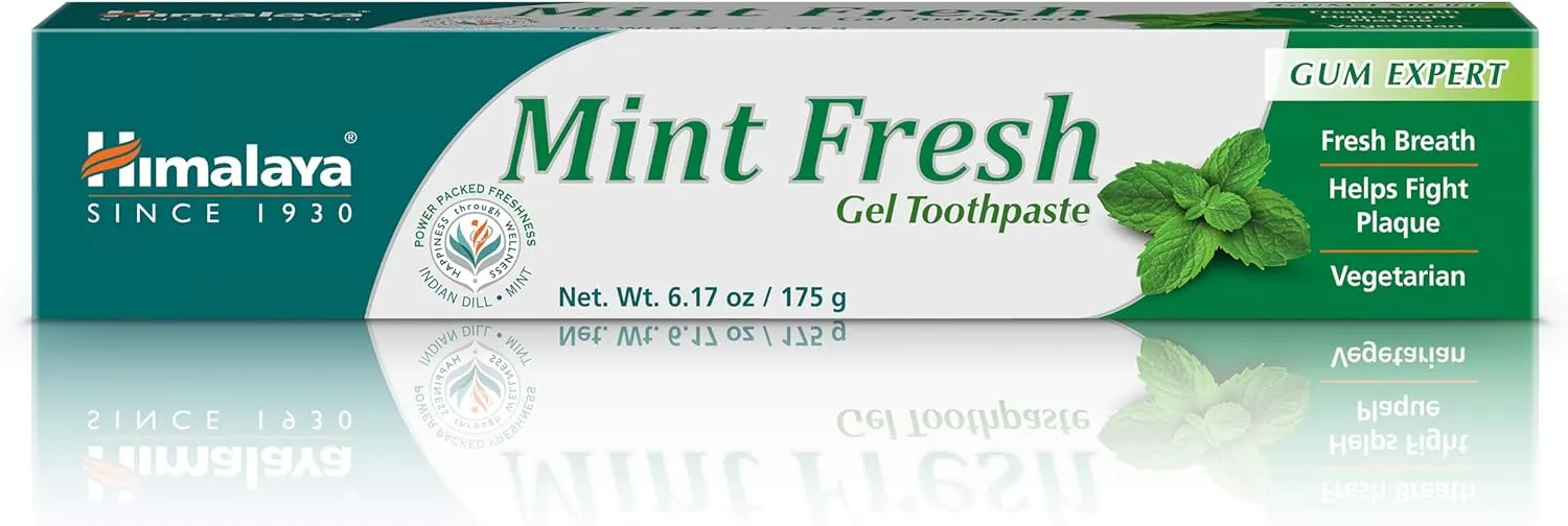 Himalaya Mint Fresh Gel Toothpaste, Fluoride Free to Reduce Plaque & Brighten Teeth, 6.17 oz
