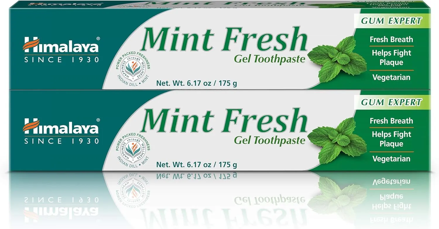 Himalaya Mint Fresh Gel Toothpaste, Fluoride Free to Reduce Plaque & Brighten Teeth, 6.17 oz