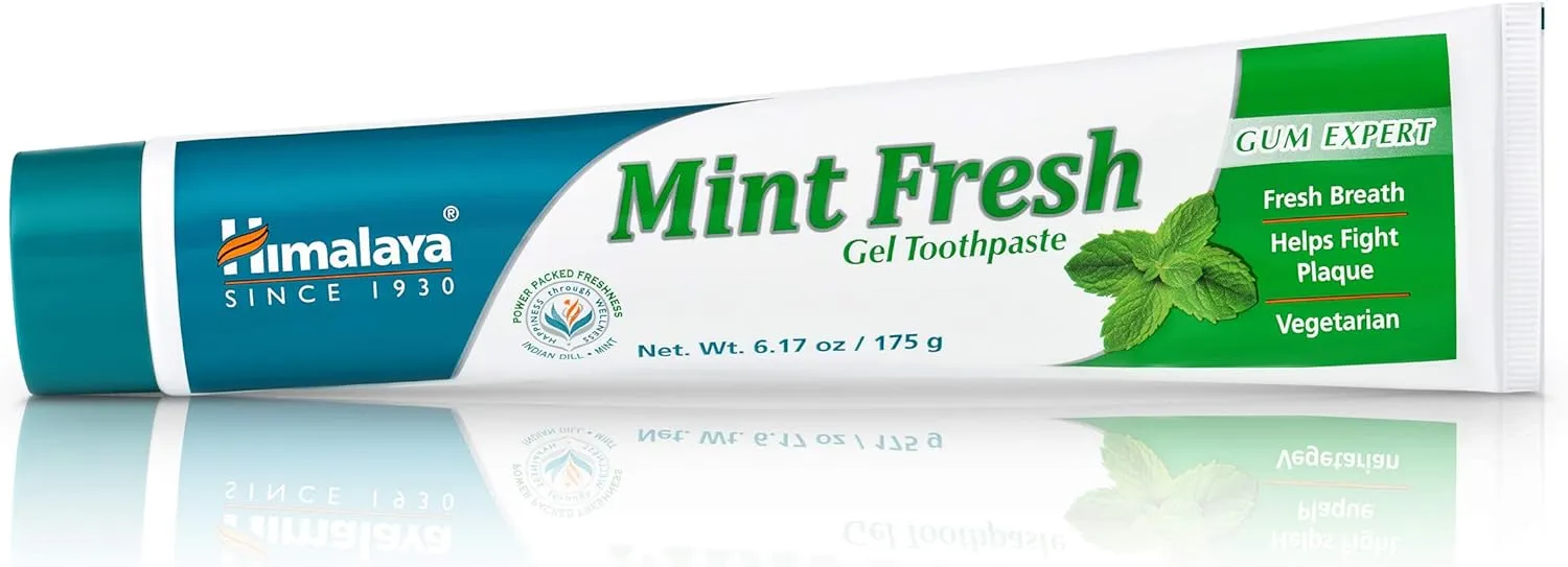 Himalaya Mint Fresh Gel Toothpaste, Fluoride Free to Reduce Plaque & Brighten Teeth, 6.17 oz