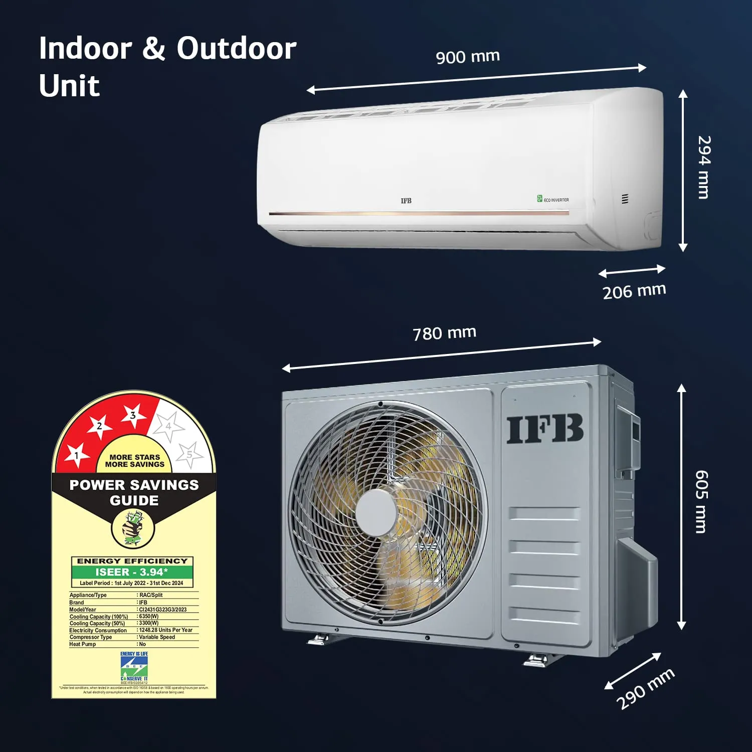 IFB CI2431G323G3 2.0 Ton 3 Star Inverter Split AC (Copper, Flexi 8-in-1 Convertible Cooling, HD Compressor, Smart Ready,  Ivory Matte)