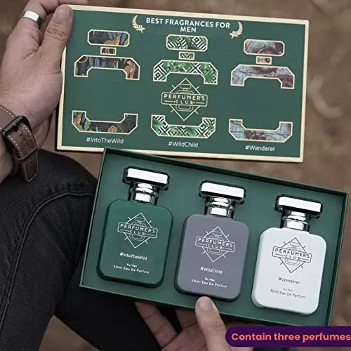 Perfumer's Club"Best Fragrance for Men" Gift Set of 3(Into The Wild   Wild Child   Wanderer) Upto 24 hrs lasting (Eau De Parfum), 150 ml, Best Gift for Men