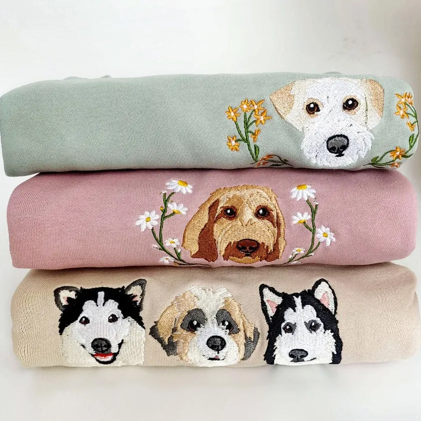 Personalized Embroidered Pet Face with Wreath Sweatshirt For Pet Lovers