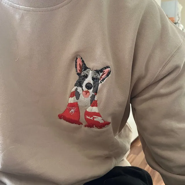 Personalized Embroidered Pet Face with Wreath Sweatshirt For Pet Lovers