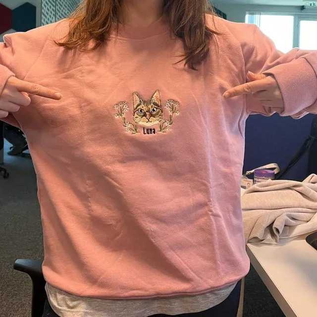 Personalized Embroidered Pet Face with Wreath Sweatshirt For Pet Lovers