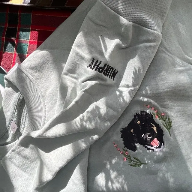 Personalized Embroidered Pet Face with Wreath Sweatshirt For Pet Lovers
