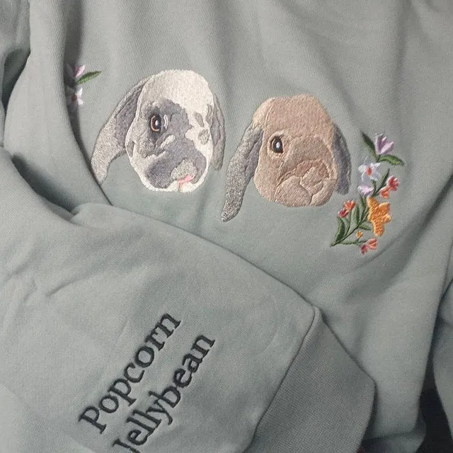 Personalized Embroidered Pet Face with Wreath Sweatshirt For Pet Lovers