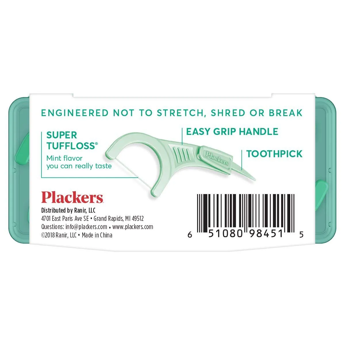 Plackers Micro Mint® Dental Floss Picks, Made with Super Tuffloss®, Protected Fold Away Pick, Easy to Use, Cool Mint, 750 Count, (Pack of 5)