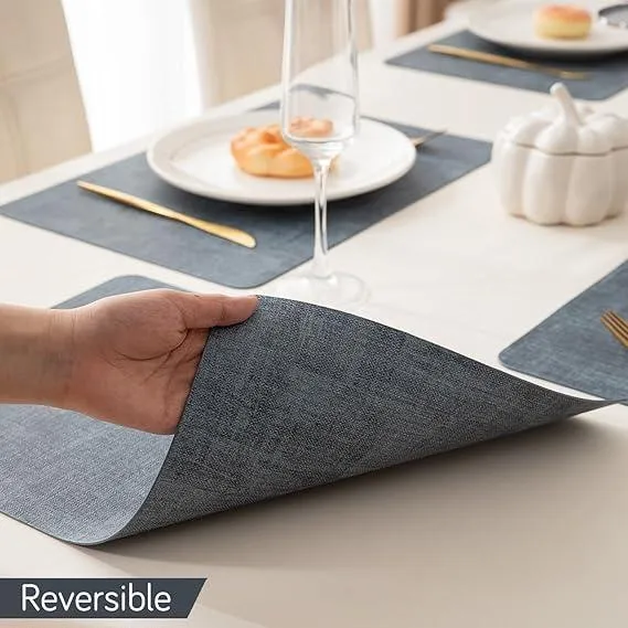 Premium Faux Leather Dining Table Mats, Blue