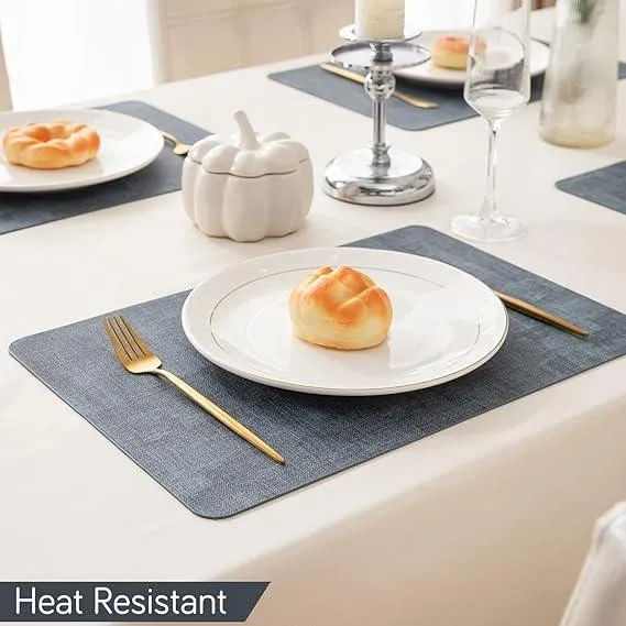 Premium Faux Leather Dining Table Mats, Blue
