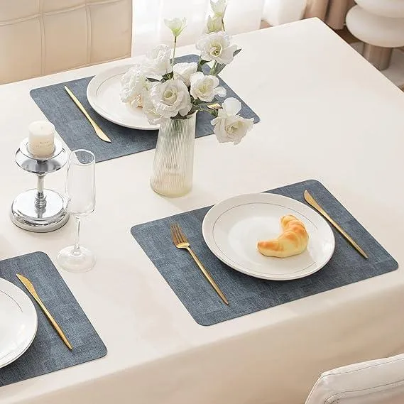 Premium Faux Leather Dining Table Mats, Blue