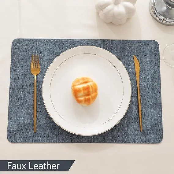 Premium Faux Leather Dining Table Mats, Blue