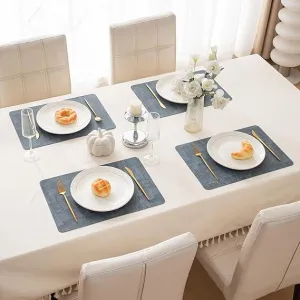 Premium Faux Leather Dining Table Mats, Blue
