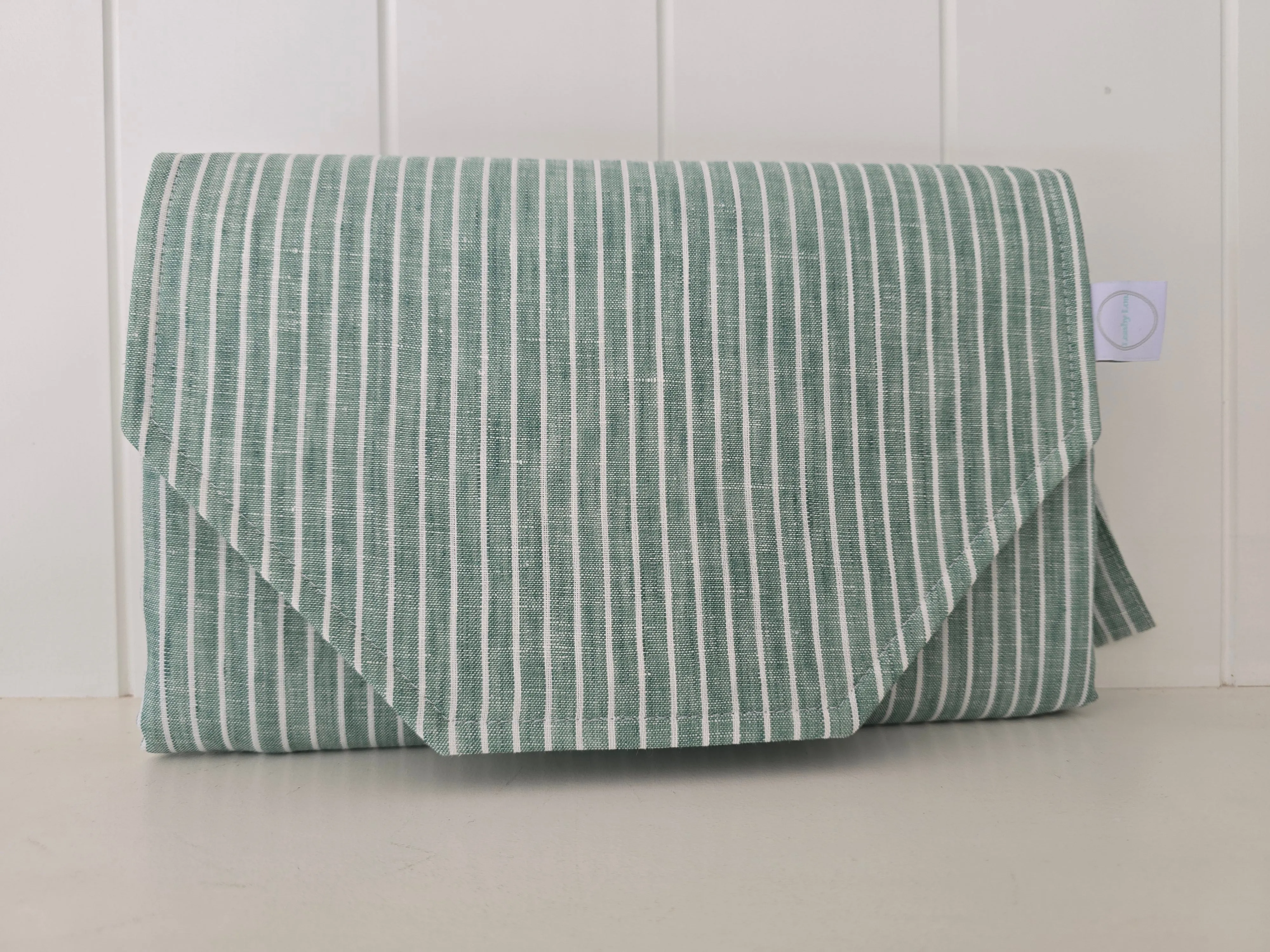 Sage Stripe change mat clutch (Pre order - Dispatches in 12 days)