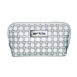 White Clutch With Black Logo Pattern