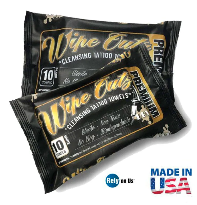 Wipe Outz Premium Dry Tattoo Towels, Pack of 10 or Singles, CHOOSE COLOR.
